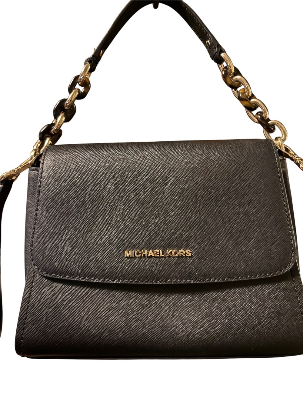 Michael Kors Black Saffiano Leathe Top-Handle Satchel/Crossbody w/Gold Hardware